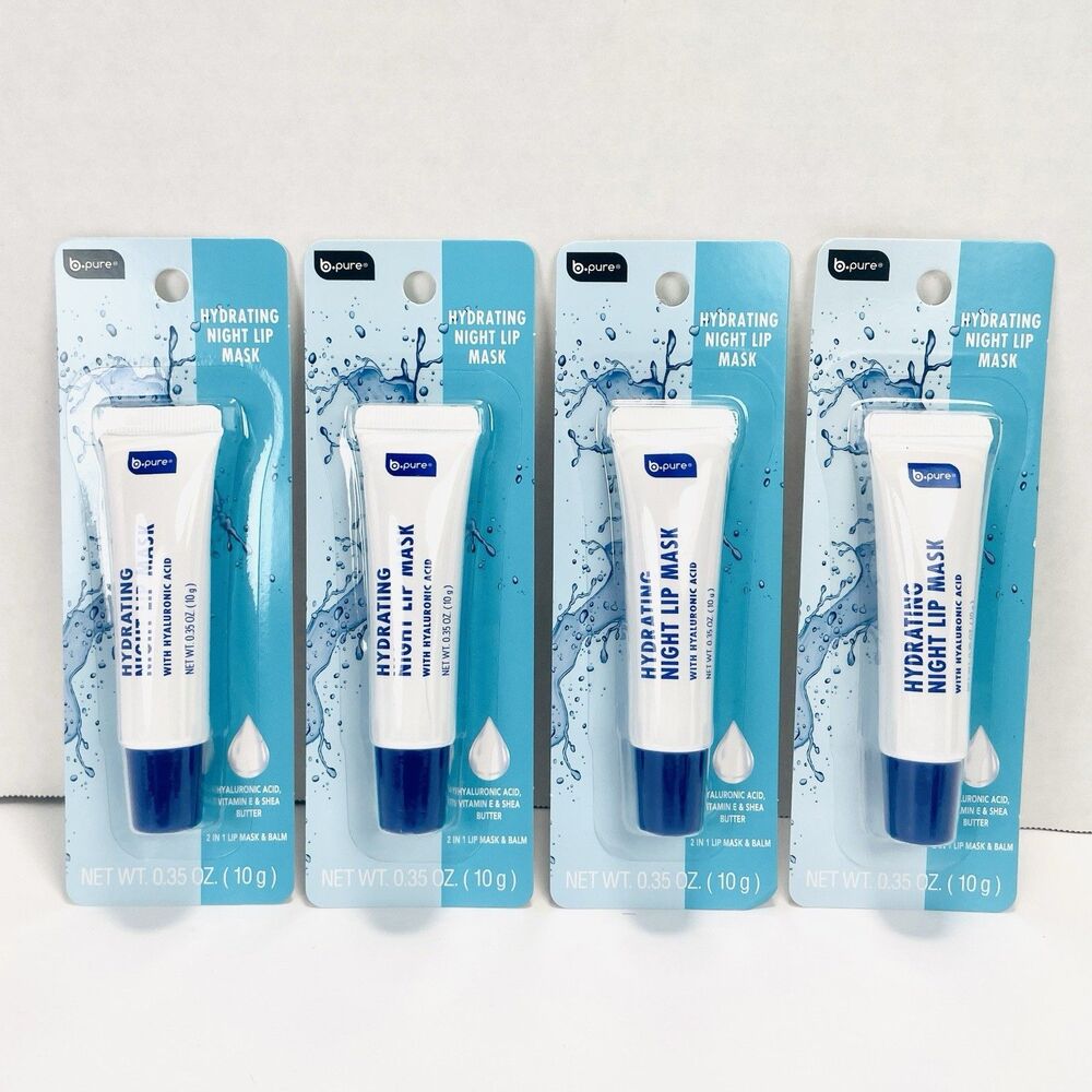 4 Pack B. Pure Hydrating Night Lip Mask Hyaluronic Acid Vitamin E Shea Butter